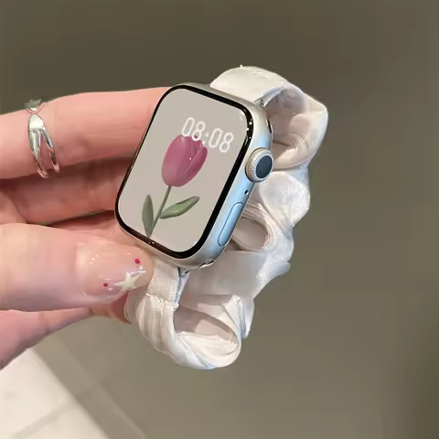 INS Chiffon Ice Silk Elastic Scrunchie Strap For Apple Watch 7 8 6 5 4 Slim Girl Band Loop Bracelet 