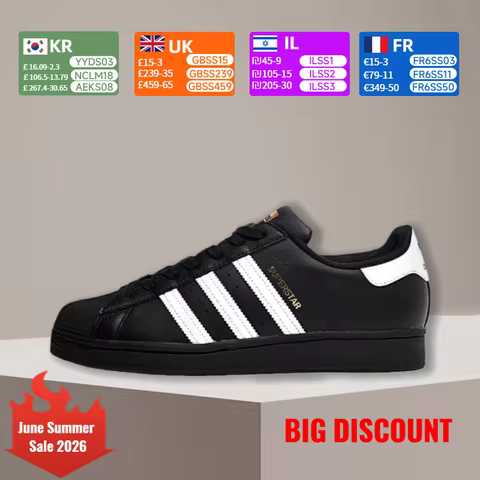 Adidas Superstar Trifoliate Gold Label Shell Toe Black & White Versatile Slip-Resistant Durable Unis