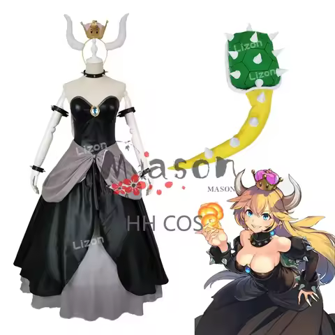 Bowsette Princess Bowser Peach Saber Lily Cosplay Costume Dress Set with Horn and Turtle Shell Hallo