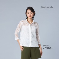 Guy Laroche Womans shirt Luxury Lace เสื้อเชิ๊ตผู้หญิง แขนสามส่วน สีขาว GBASWH