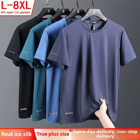 High-Quality Ice Silk T-Shirts Men Plus Size 8XL Male Tshirt Fat Man Tee Shirt Breathable Wearing Te