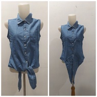 Baju Kemeja Denim Lengan Kutung Wanita Import PL 1177