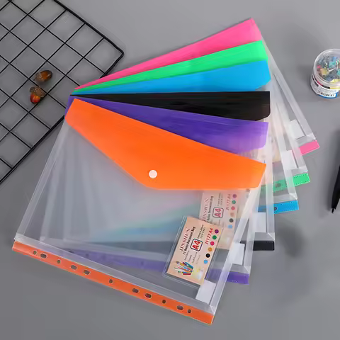 1Pc A4 Expandable Binder Pocket For 2/3/4 Ring Binder Heavy Duty Plastic Envelope File Folders With 