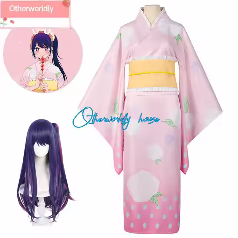 Anime Oshi No Ko Ai Hoshino Cosplay Costume Wig Kimono Pink Dress Outfit Bunny Headband Japanese Clo