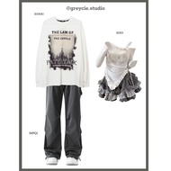 GREYCIE couple outfit Set, long-sleeved shirt, wide-leg jeans, elastic waistband, off-the-shoulder s