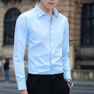 baju kemeja lelaki lengan panjang Baju Lengan Panjang Musim Panas Lelaki Warna Padat Versi Korea Trend Kemeja Putih Langsing Perniagaan Kerja Saiz Besar Kemeja Nipis