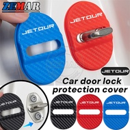4Pcs Jetour Car Door Lock Protection Cover Carbon Fiber Texture Door Lock Buckle Shock Absorber Buff