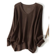 2-300Plus Size Hong Kong Style v Lazy Style Hollow Out Knitted Long Sleeve Sweater T T-shirt Sweater
