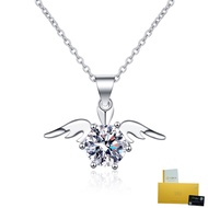 With Gra Certificate- Pt950 Platinum Moissanite Necklace 1 Karat White Diamond Angel Wings Pendant