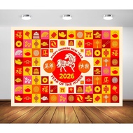 7x5ft Fabric Happy Chinese New Year Backdrop 2026 Year of The Horse Lunar Horse Year Background Spri