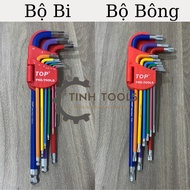 Bộ Lục Giác Top 9 Cây Đủ Màu Đầu Bi Hệ Mét 1.5-10mm Đầu Bông Hoa Thị T10-T50 Thép C60 Cao Cấp