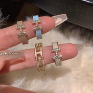 High-End Zircon~Open Female Index Finger Ring French Ring H Enamel Ring Oil Drip Niche Letter N3CZ