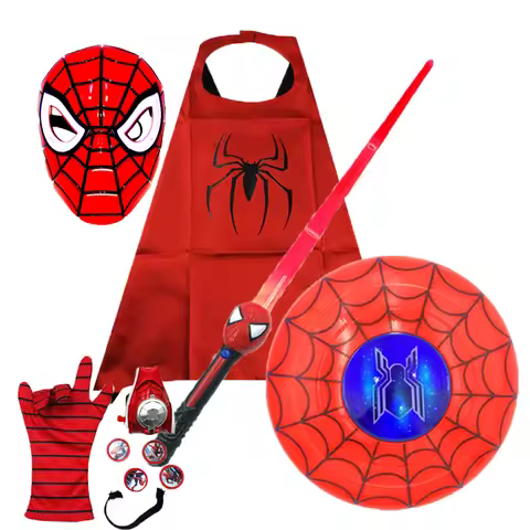 Superhero Spiderman Figurine LED Sound Light Spider Man Mask Shield Sword Toys Glove Launcher Hallow