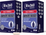 Bio360 Probiotics Daily Formula, Prebiotics and Probiotics for Women &amp; Men with 30 Billion CFU 10 Strains, Stable Blister Pack, 30 Vegan Supplements (2 Pack) 30 Count (Pack of 2)