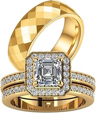 Couple Rings Matching Rings Yellow Gold Plated 1CT AAA CZ 2pcs Women Wedding Ring Sets for Him and H