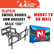 Super swivel double arm mount bracket include install tv package 50 inch to 100 inch tv mount wall mount tv bracket