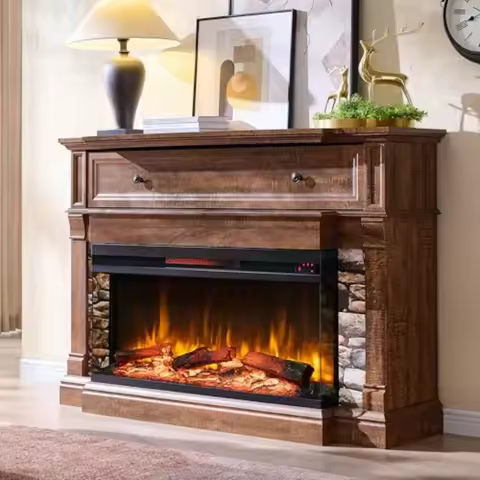 3-Sided Glass Fireplace TV Stand for TVs up to 65 inches with 52-inch Electric Fireplace and Mantel 