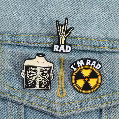 I'M Rad Take A Chest X-Ray Enamel Pin Hand Bone Rib Radiation Skeleton Brooches Lapel Backpack Badge