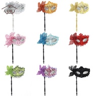 UK Masquerade Mask with Holding Stick, Venetian Half Face Mask for Women