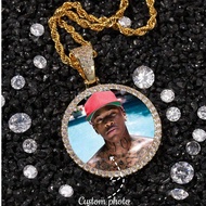 1pc Customized DIY Photo Round Pendant Necklace - Shiny Zirconia Inlaid, Meaningful Jewelry For Cust