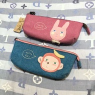 出清 韓國森林家族 Hello Geeks 粉紅兔兔／藍色猴子 毛氈縫線可愛筆袋 收納袋 #吃土2