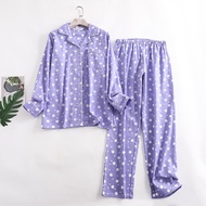 2PCS/SET Cotton Flannel Trouser Pajamas Suit For Women Home Wear Printed Loose Womens Autumn and Win