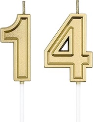 14th & 41st Birthday Candles, Gold Number 14 41 Candle for Cake Decoration on Birthday Party or Anni