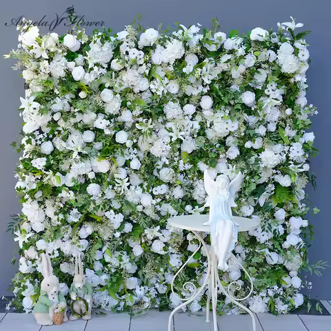 A8699 5D White Greenery Rolling Up Cloth Flower Wall Wedding Backdrop Decor Outdoor Event Birthday P