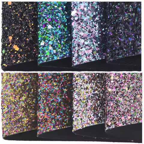 A4 Sheet (11.8"x8.27") Mix Color Blue Pink Purple Chunky Glitter Fabric With Twill Backing Faux Leat