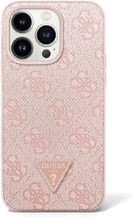 GUESS PU Leather 4G Triangle Metal Rhinestones Phone Case for iPhone 16 Pro (Pink)