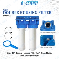 AQUA 10" Double Stages Filter Housing 3/4" Brass Pipe Thread with PP Sediment Filter 2 Stages Water