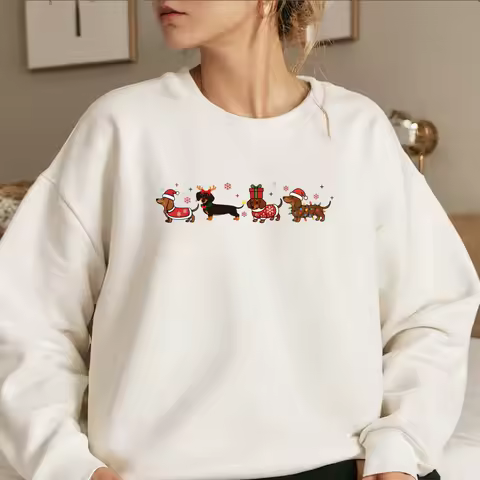 Christmas Dachshund Sweatshirt Dog Lover Hoodie Kawaii Christmas Shirt Dachshund Dog Women Long Slee