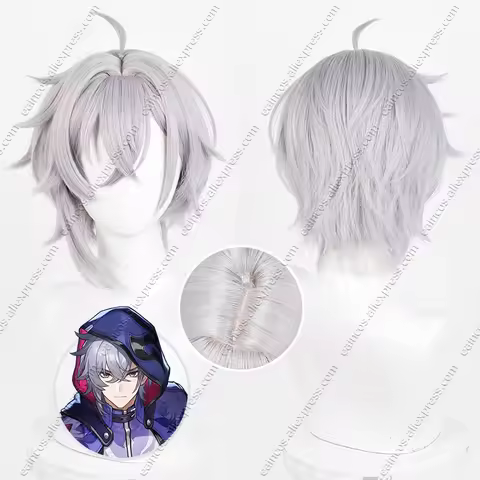 HSR Moze Cosplay Wig 30cm Silver Grey Short Hair Heat Resistant Synthetic Wigs