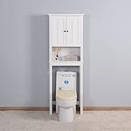 SPOFLYINN Over The Toilet Bathroom Storage Cabinet, Space Saver Cabinet Organizer with 2 Doors 1 Open Storage Shelf 23.62x7.72x67.32 Inch for Bathroom Storage White As Shown