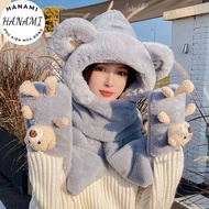 Fleece hat, HANAMI fashion fleece hat, fleece beanie with scarf to keep warm in winter, pocket compa