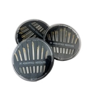 Set alat jahit dengan jarum jahit, kotak jarum jahit tangan, cakera jarum buatan tangan, jarum beruj