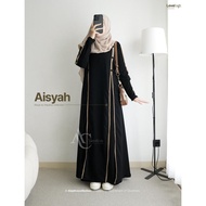 ALAYDRUS COLLECTION BLACK ABAYA TURKEY AISYAH MUSLIM SYARI GAMIS JETBLACK BLACK CHIFFON COMBINATION