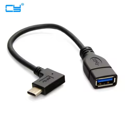 10cm 90 Degree Right Angled USB-C USB 3.1 Type C Male to A Female OTG Data Cable for Tablet Mobile P