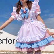 【现货】 Maid Outfit Pink Blue Uniform cosplay Women's Apron lolita Everyday Cute Lolita Maid Outfit-tt 