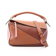 【二手】 LOEWE Puzzle Bag 小號兩用ブラウン/粉紅色皮革手提包，女士款，二手