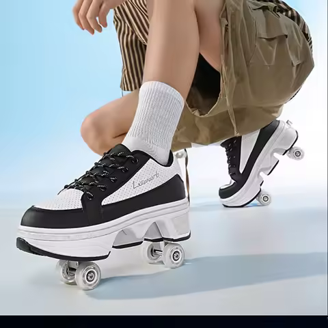 Roller Skates, Parkour Sneakers, 4 Wheels Roller Skating Shoes, Street Urban Fitness Deformation Rol