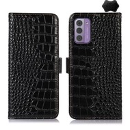 全城熱賣 - 適用於Nokia G42 5G 側吸頭層牛皮雙色鱷魚紋手機皮套（黑色）