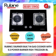 RUBINE 2 BURNER BUILT IN GAS COOKER WITH 6.3 POWER BURNER RGH-TREZZA2B-BL