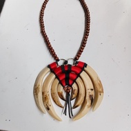 Handmade Tribal Fang Necklace - Ethnic Resin Necklace with Tribal Motif and Wooden Beads, Men's and 