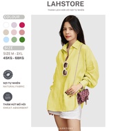 LAHSTORE women's loose long-sleeved linen shirt with off-the-shoulder tail (Yellow)