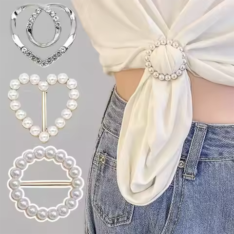 Women Geometric Brooch Clothes Corner Knot Button Ring Shirt Hem T-shirt Scarf Buckle Clothes Decora