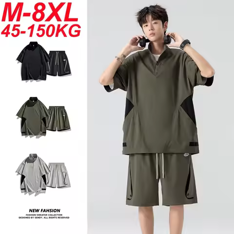 Large Size 8xl Tracksuit Set Men Oversize T Shirt Shorts Suit 6xl 7xl Short Sleeve Summer T-Shirts B