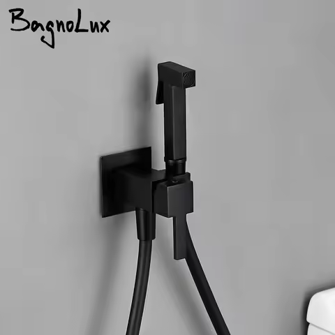 Bagnolux Mate Black Toilet Hand Held Bidet Sprayer Kit with Hose and Holder Wall Mounted Hot & Cold 