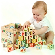 Montessori Wooden Alphabet Blocks Early Educational Stacking Toys Alphabet Number Animal Cognition L