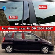 flightcar   For Honda Jazz Fit GD GE GK GS GR 2001-2022 6Pcs Car Window Door Column B C BC Pillar Post Cover Trim Glossy Carbon Fiber Black Mirror Effect PC Material Sticker